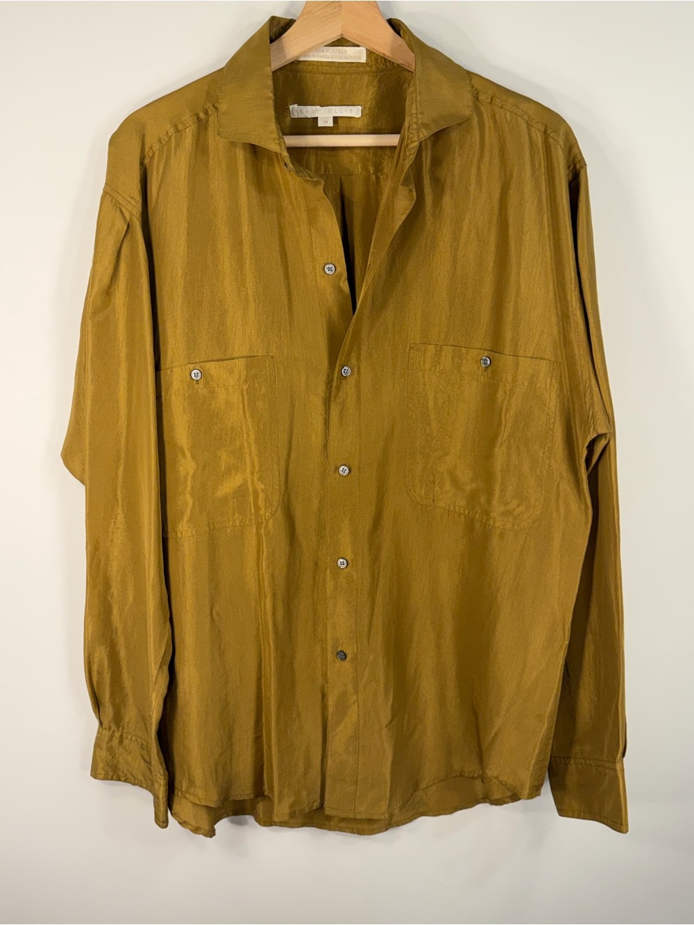 Vintage Pure Silk Perry Ellis Lightweight Button-Front Shirt in Mustard
